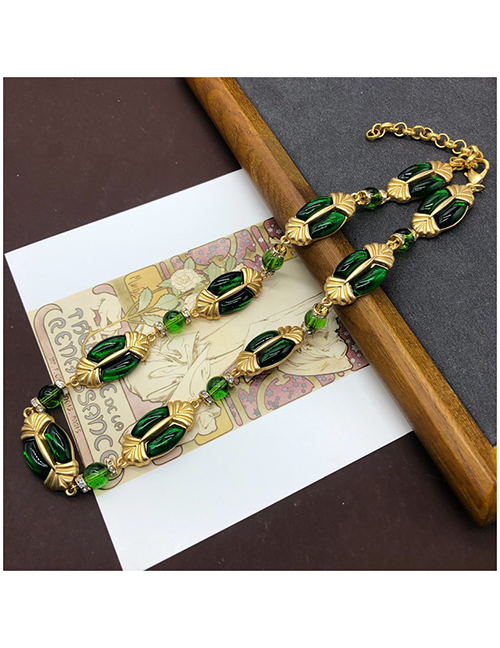 Fashion Necklace Alloy Green Glass Bead Geometric Necklace