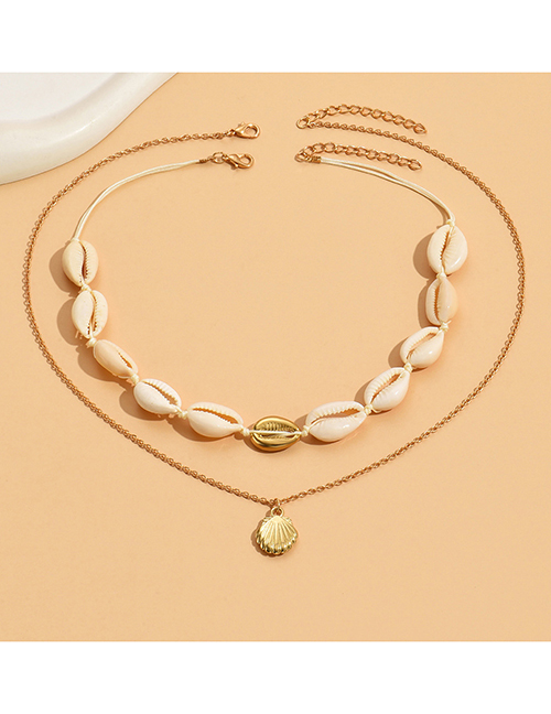Fashion Gold Alloy Geometric Shell Double Layer Necklace