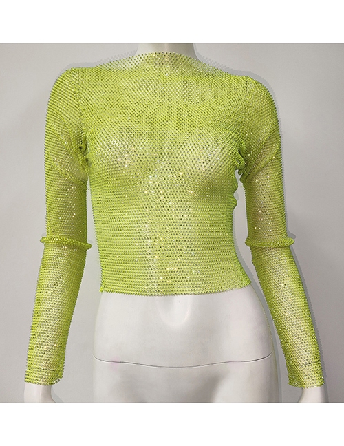 Fashion Fluorescent Green Polyester Fishnet Long Sleeve Top