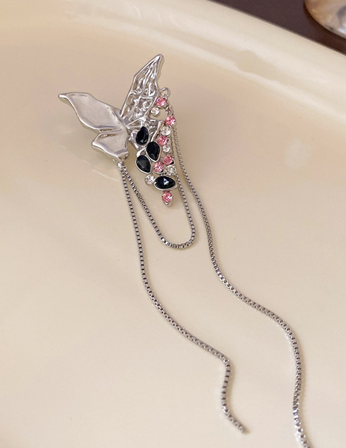 Fashion No Ear Piercing Ear Bone Clip - Silver (single Left Ear) Alloy Diamond Butterfly Tassel Clip Earrings