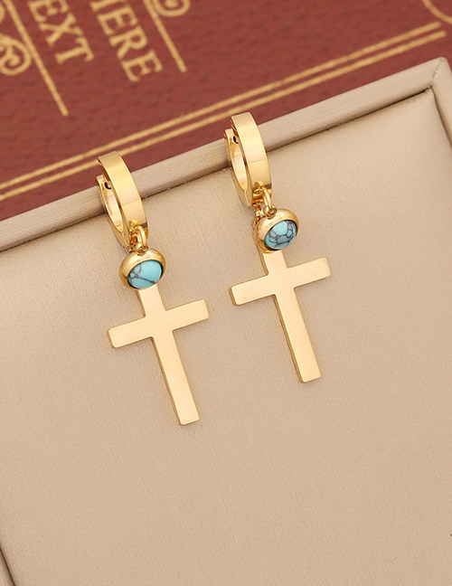 Fashion 3# Earrings Titanium Steel Blue Pine Cross Earring Earrings