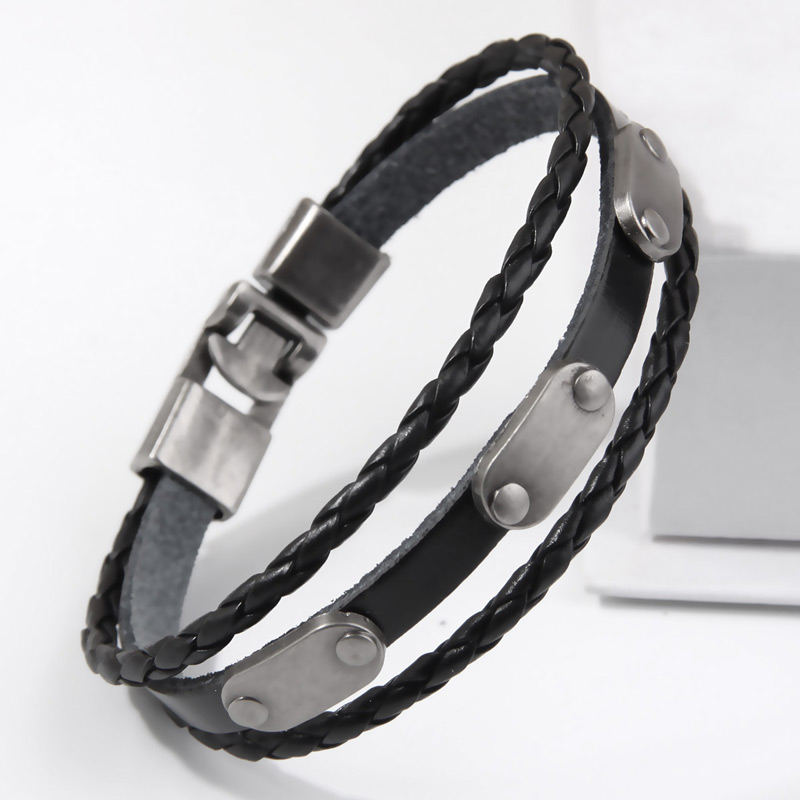 Fashion Black Leather Multi-layered Men's Bracelet