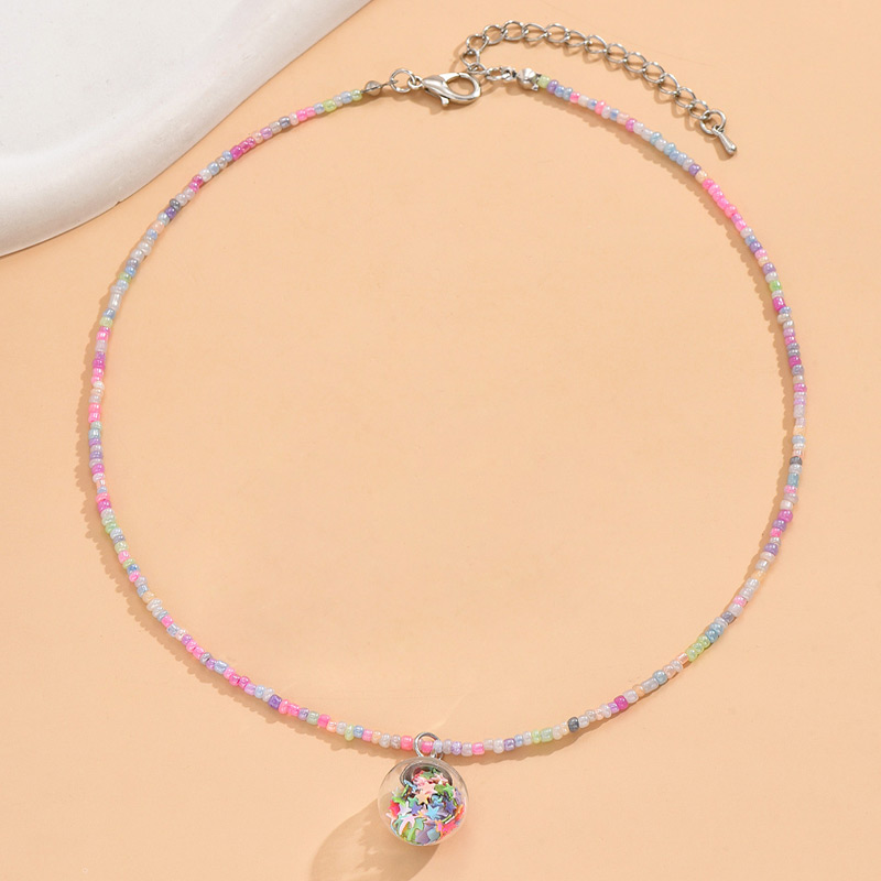 Fashion Silver Geometric Colorful Pentagram Ball Necklace