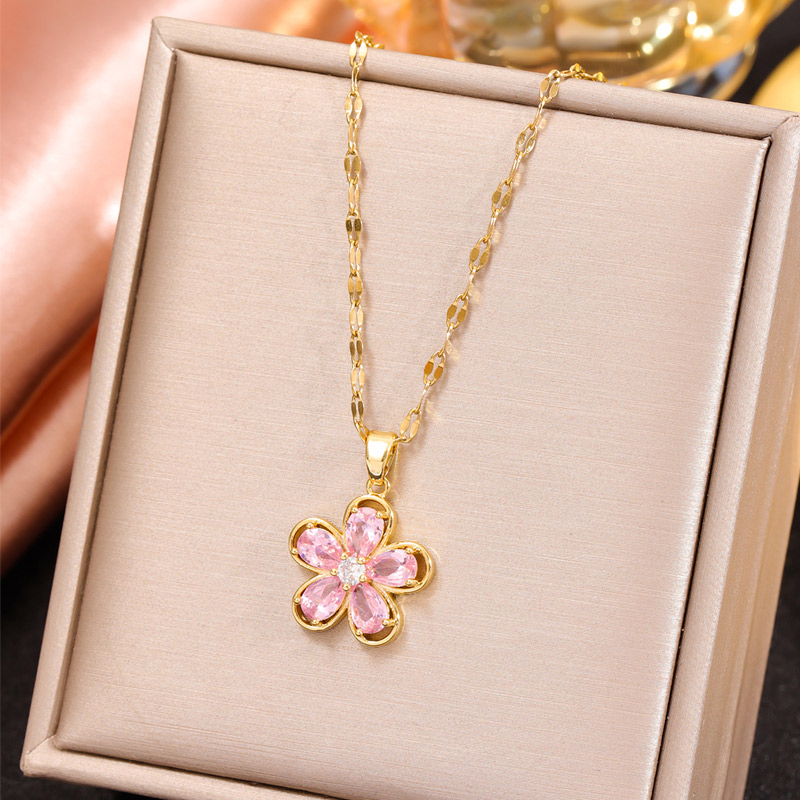 Fashion Gold Copper Inlaid Zirconium Flower Necklace