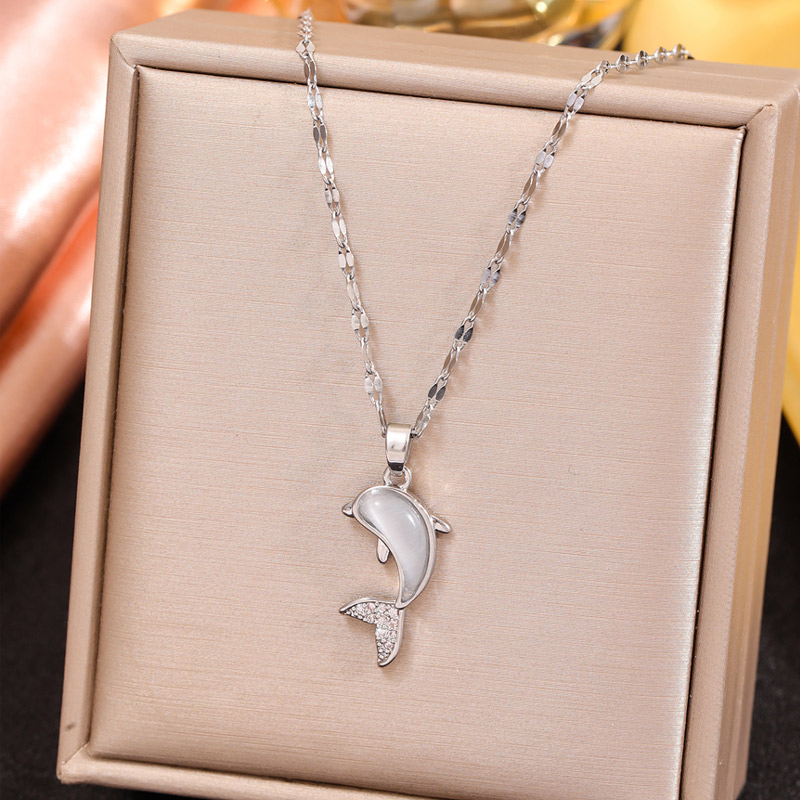 Fashion Silver Copper Set Zirconium Dolphin Necklace