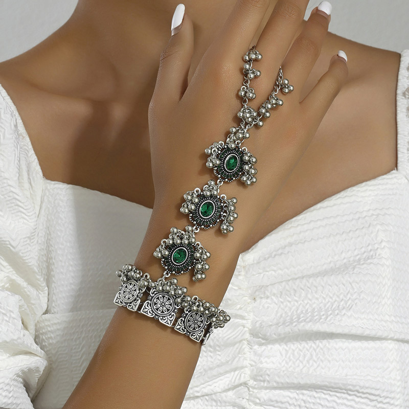 Fashion Green Alloy Diamond Drop Tassel Mitten Bracelet