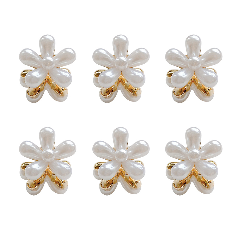 Fashion Gold Set Of 6 Pearl Flower Clip Childrens Set Of 6
