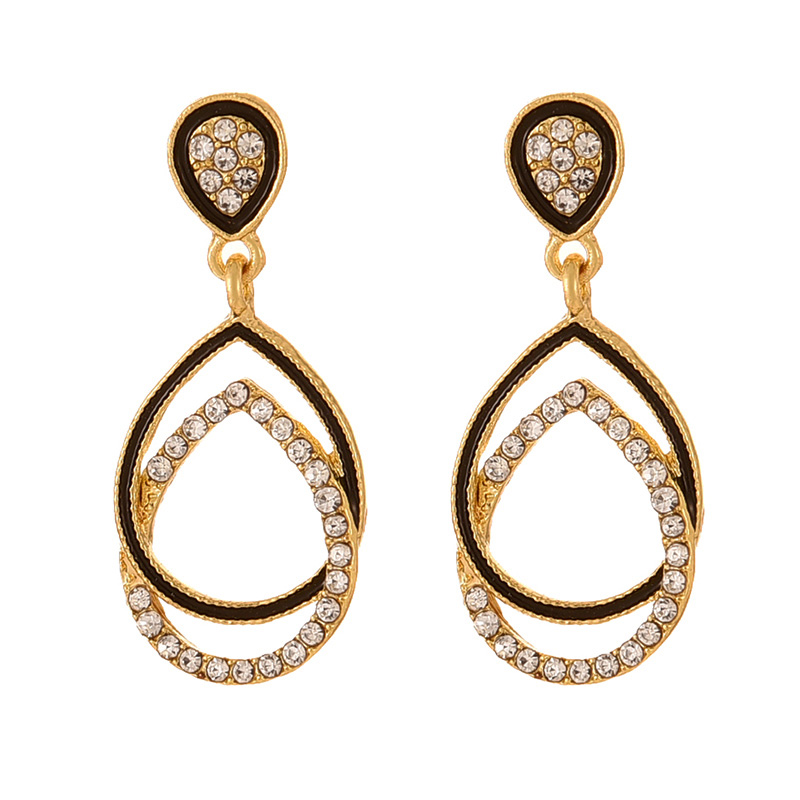 Fashion Gold Alloy Diamond-encrusted Oil And Water Drop Earrings