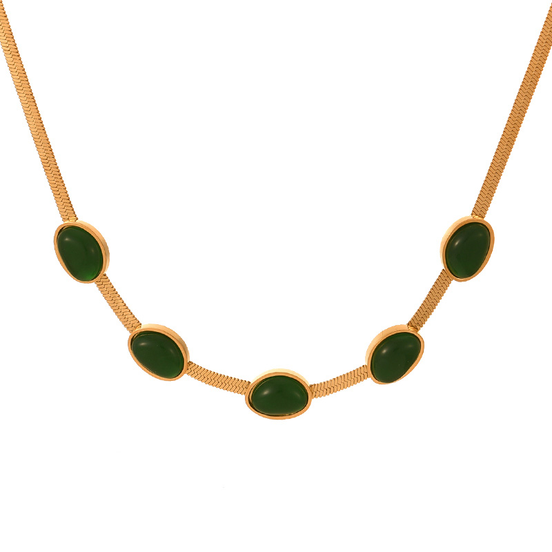 Fashion Dark Green Titanium Steel Irregular Turquoise Snake Bone Chain Necklace
