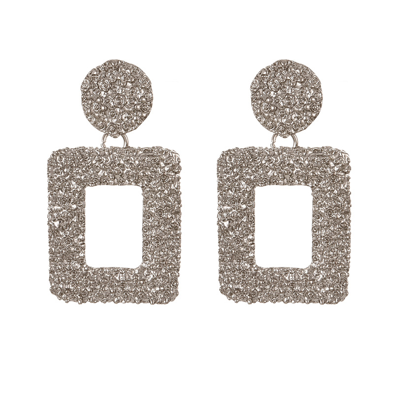 Fashion Silver Alloy Square Pendant Earrings