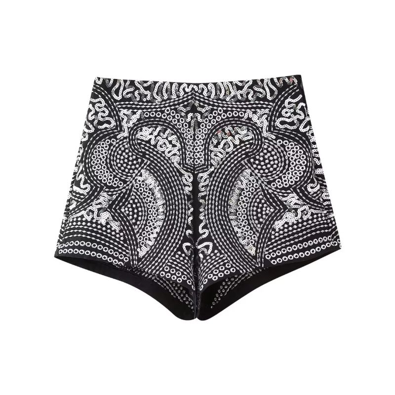 Fashion Silver Polyester Sequined High-waisted Shorts