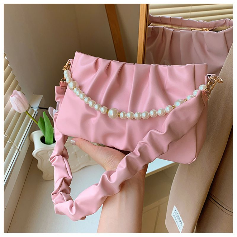 Fashion Pink Pearl Beaded Shoulder Bag