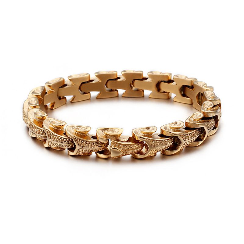 Fashion Gold 23 Cm Kb104622-k Titanium Steel Geometric Keel Mens Bracelet