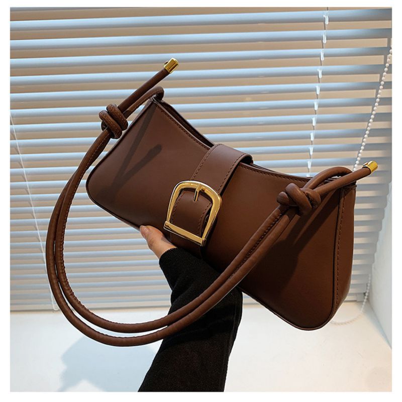 Fashion Brown Pu Belt Buckle Shoulder Bag