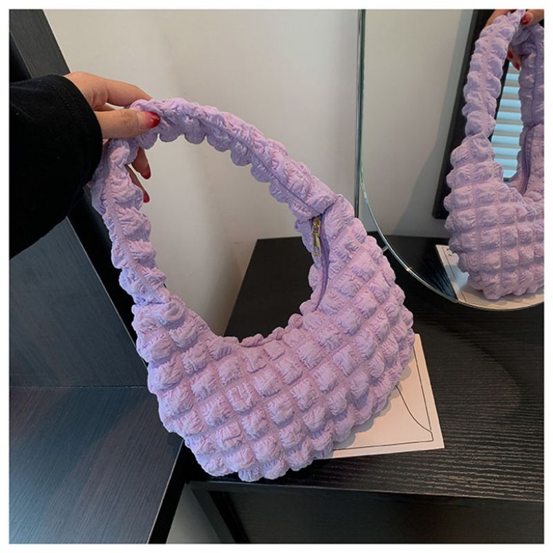 Fashion Purple Fabric Bubble Check Handbag