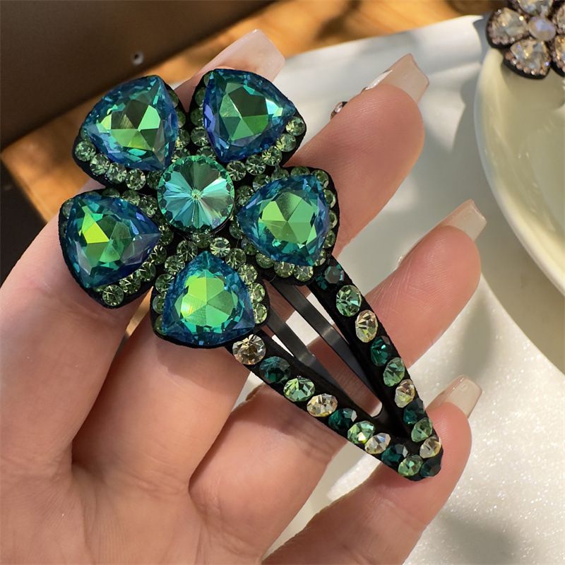 Fashion Green Crystal Flower Drop-shaped Hair Clip