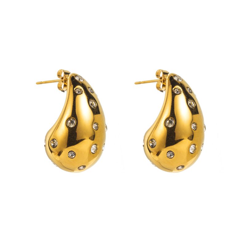 Fashion Gold Stainless Steel Diamond Drop Shape Stud Earrings