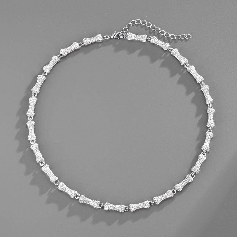 Fashion Silver Necklace 18inch (45cm) Alloy Diamond Dog Bone Necklace For Men