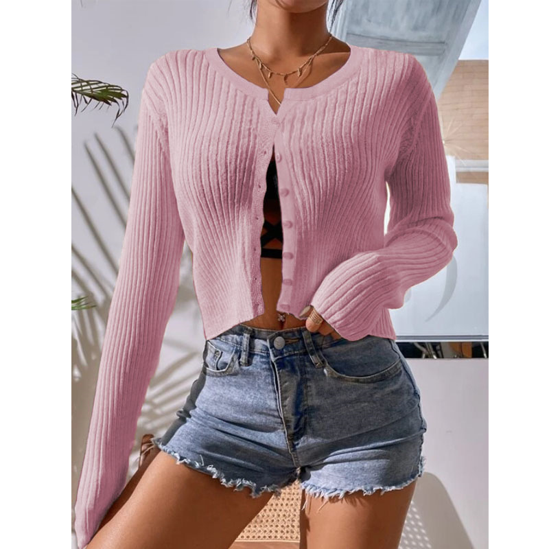 Fashion Pink Button Knitted Sweater Cardigan