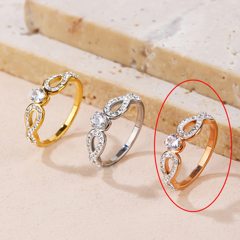 Fashion Rose Gold Titanium Steel Diamond Geometric Ring