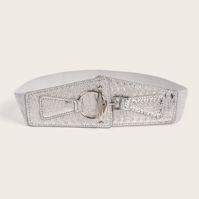 Fashion A Circle And A Pole Girdle (silver Buckle + Silver Leather Tip) Faux Leather Wide Belt With Metal Buckle