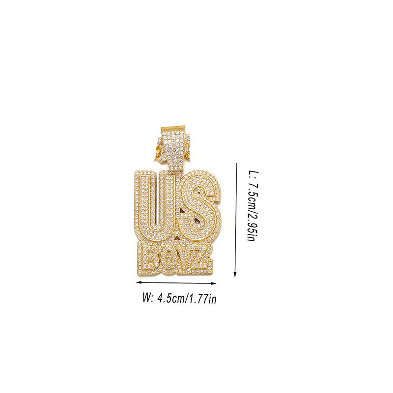 Fashion Gold Us Boys Necklace Pendant Alloy Diamond Letter Pendant