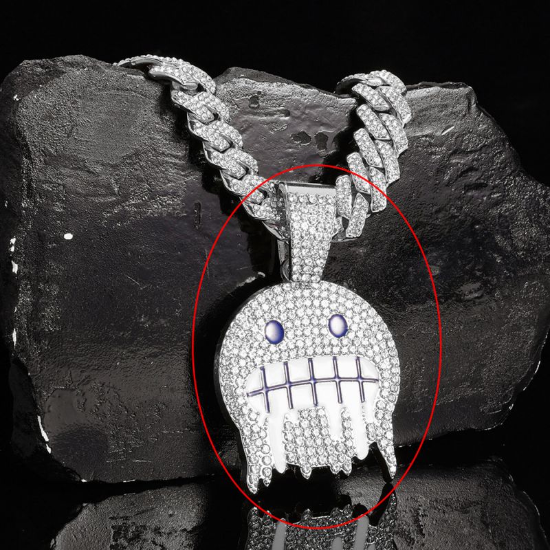 Fashion Silver Ice Face Expression Necklace Pendant Alloy Diamond Smiley Face Pendant