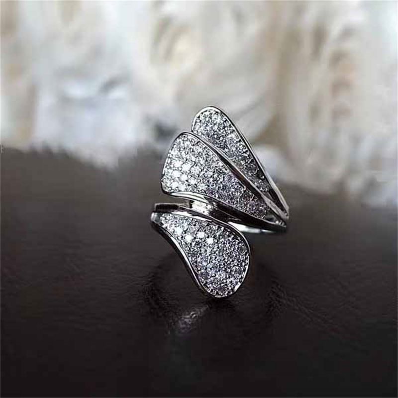 Fashion Silver Copper Set Zirconium Geometric Open Ring