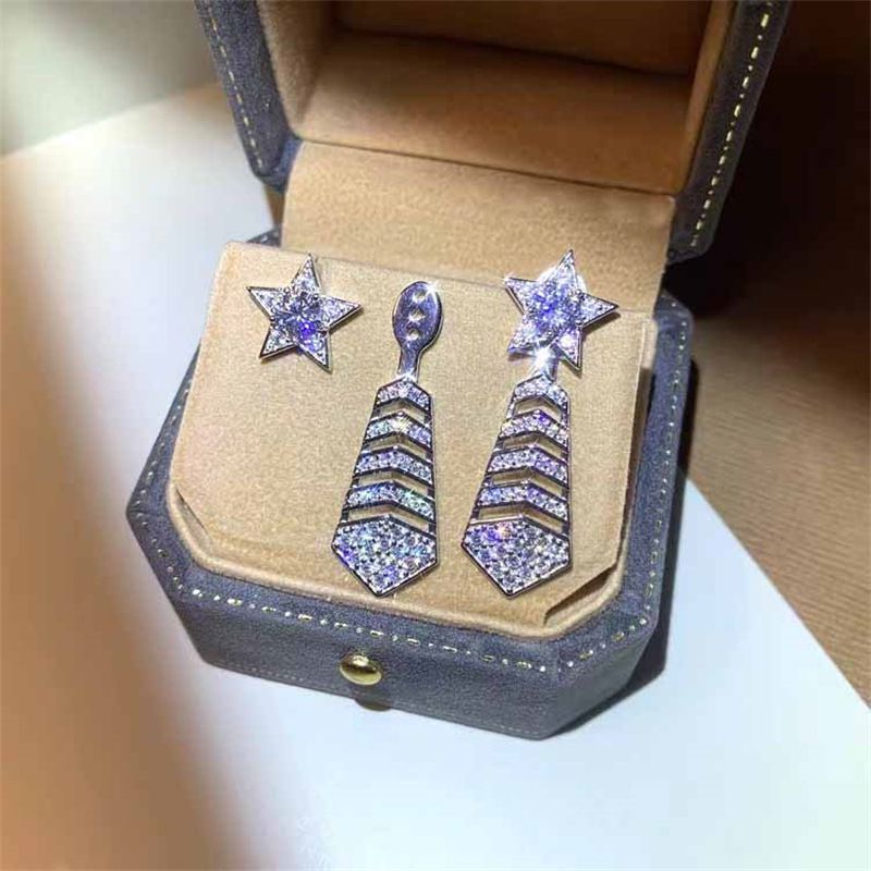 Fashion Silver Copper Set With Diamond Five-pointed Star Earrings Set