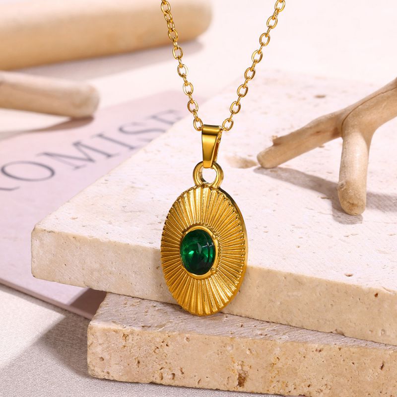 Fashion Green Metal Geometric Oval Necklace