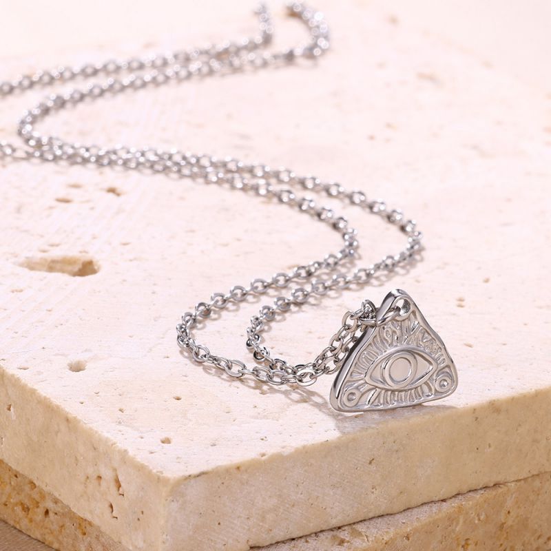 Fashion Platinum Stainless Steel Eye Triangle Mens Necklace