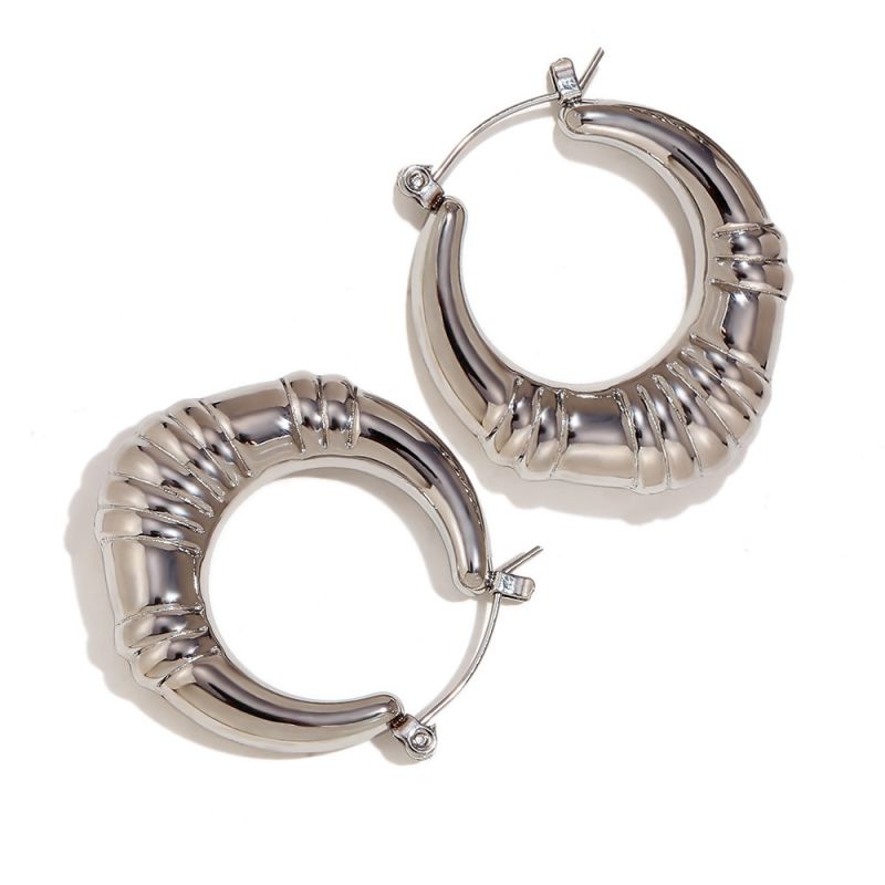 Fashion Silver Stainless Steel Gold Plated Round Earrings