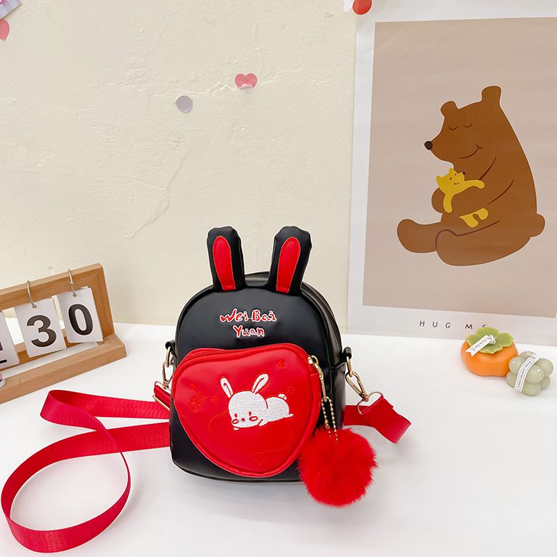 Fashion Red Belt Pendant Pu Large Capacity Rabbit Childrens Crossbody Bag