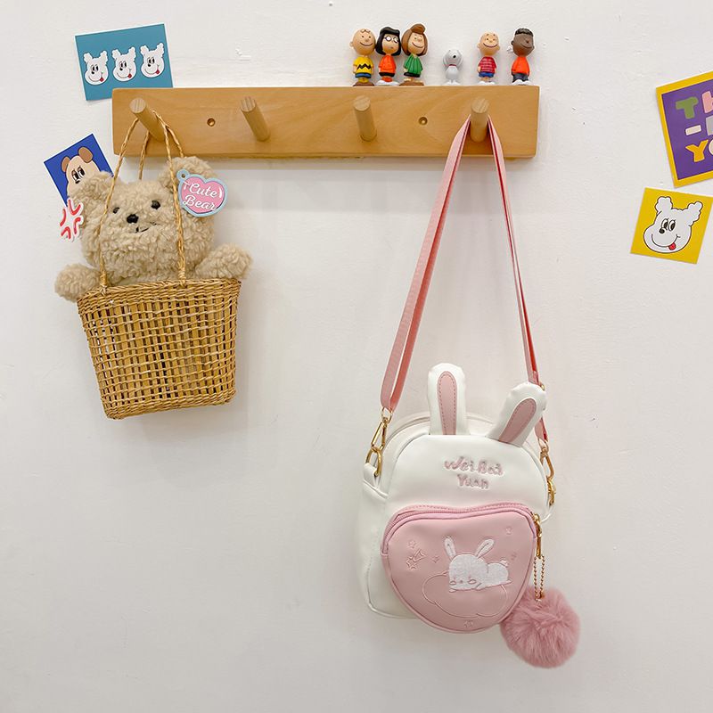 Fashion Pink With Pendant Pu Large Capacity Rabbit Childrens Crossbody Bag