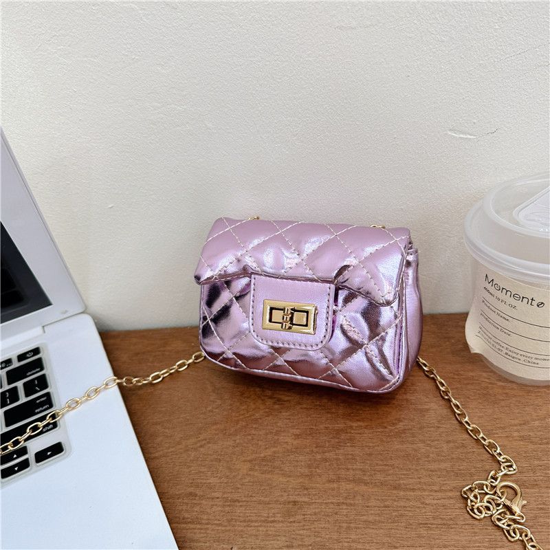 Fashion Purple Pu Diamond Lock Flap Crossbody Bag