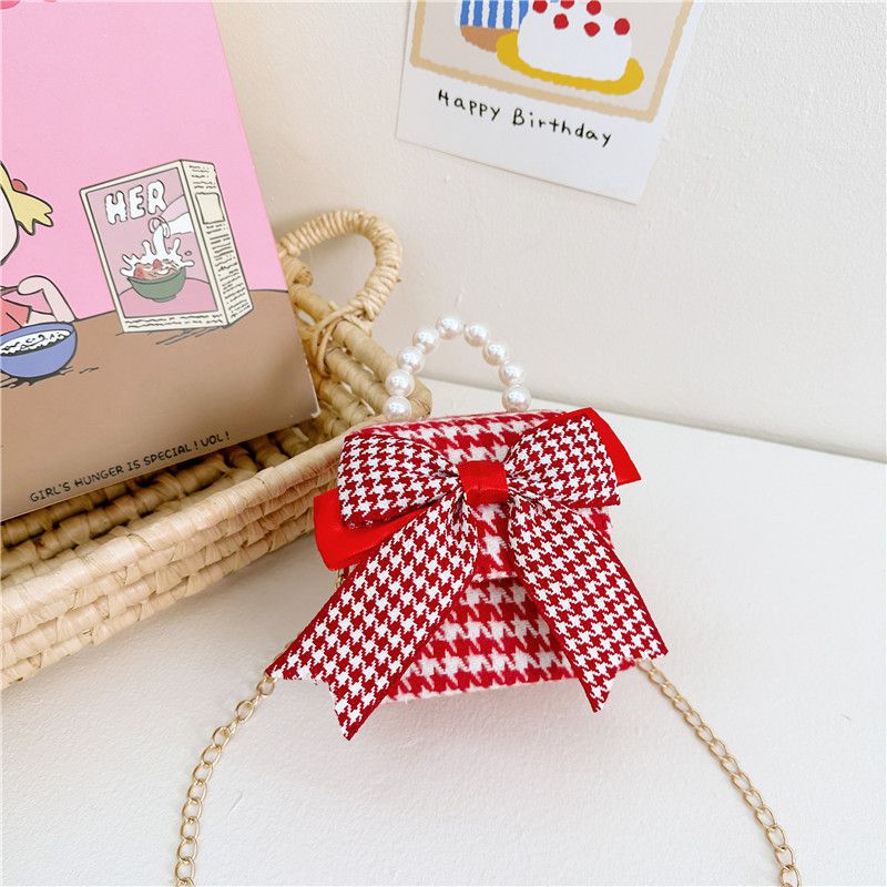 Fashion Houndstooth Bow Cotton And Linen Houndstooth Bow Flap Crossbody Bag