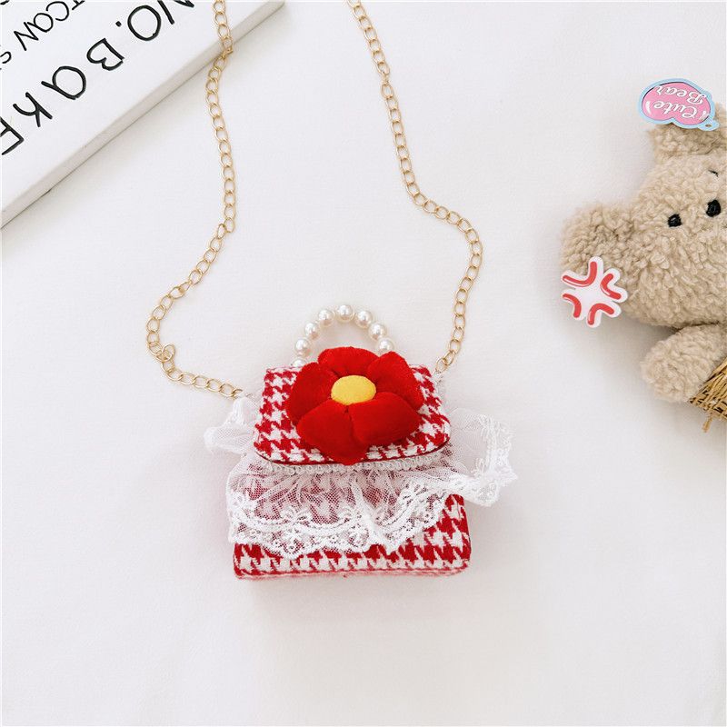Fashion Houndstooth Flower Cotton And Linen Houndstooth Three-dimensional Flower Flap Crossbody Bag