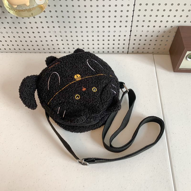 Fashion Black Without Pendant Plush Cat Crossbody Bag For Children