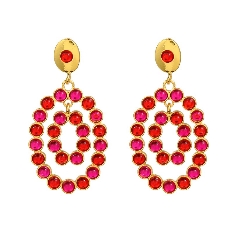 Fashion Rose Red Alloy Multi-layered Oval Earrings