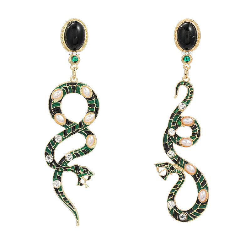 Fashion Dark Green Alloy Oil Dripping Snake Earrings