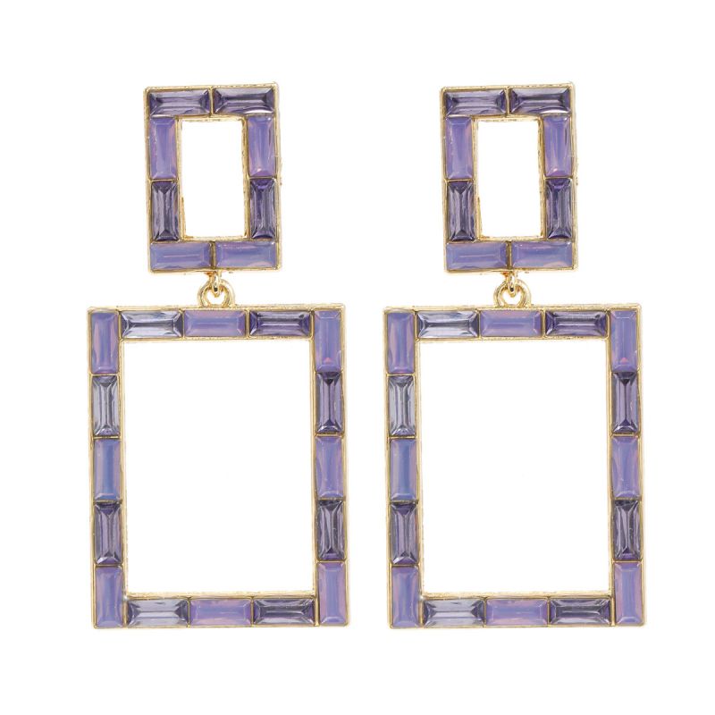 Fashion Purple Alloy Diamond Square Earrings