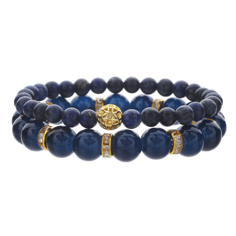 Fashion Blue Lapis Gold Beads Bracelet Set