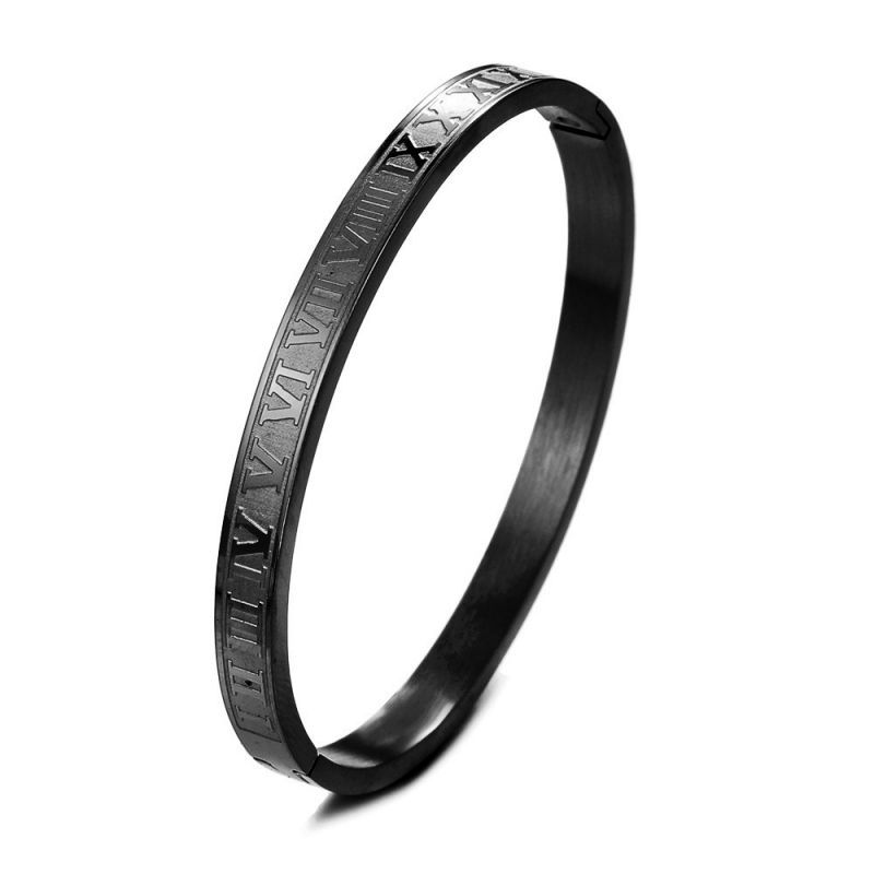 Fashion Black Stainless Steel Roman Numeral Round Bracelet