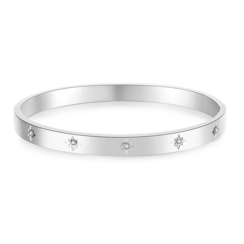 Fashion Silver Titanium Steel Diamond Buckle Six-pointed Star Round Bracelet
