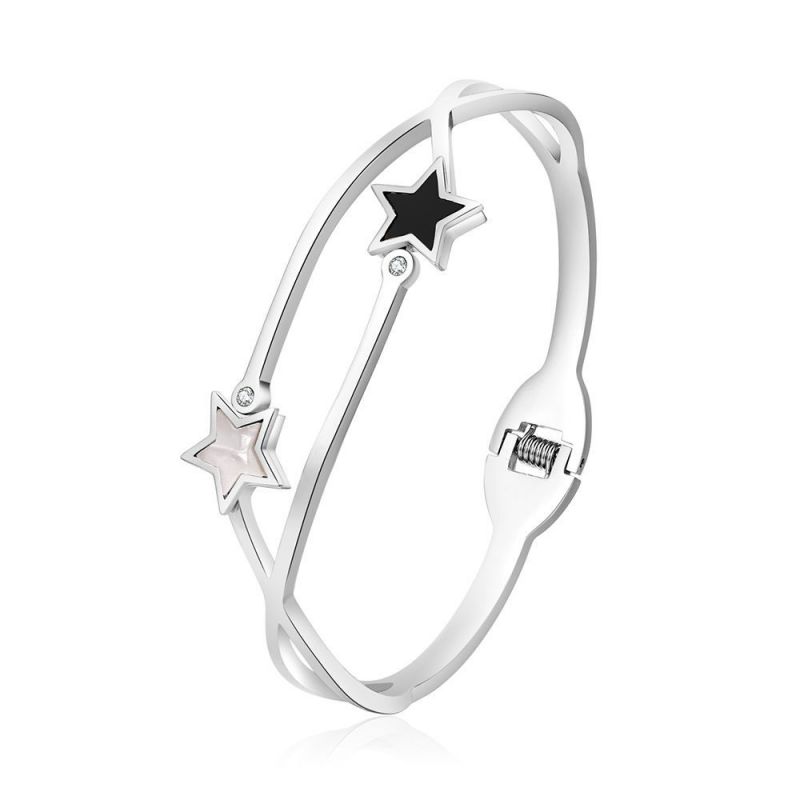 Fashion Silver Titanium Steel Oil-drip Shell Five-pointed Star Buckle Spring Bracelet