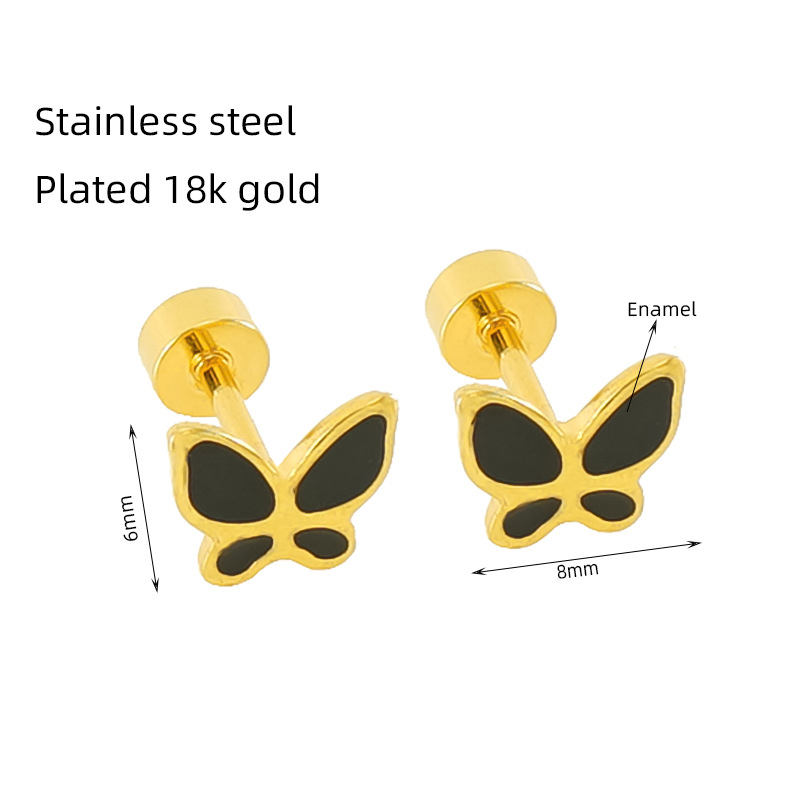 Fashion Black Stainless Steel Oil Dripping Butterfly Earrings
