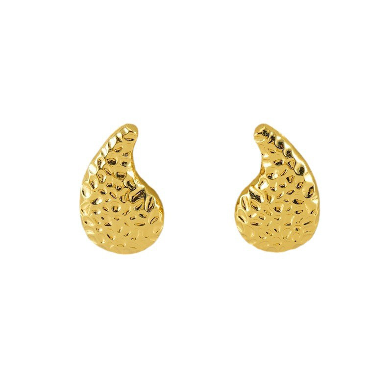 Fashion Gold Stainless Steel Textured Drop-shaped Earrings