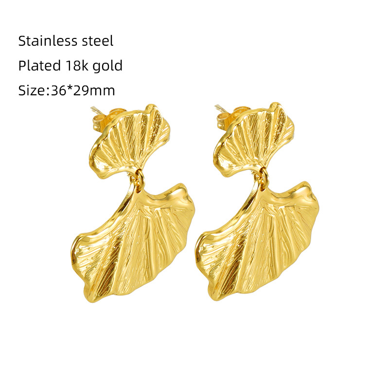 Fashion 2# Stainless Steel Ginkgo Leaf Earrings