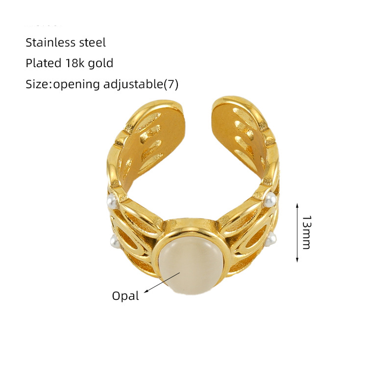 Fashion 6# Stainless Steel Geometric Natural Stone Open Ring