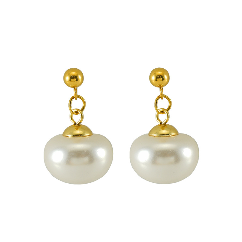 Fashion Gold Stainless Steel Pearl Geometric Earrings